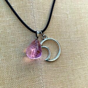 Handmade Stone Teardrop Crystal Amulet with Moon Charm
